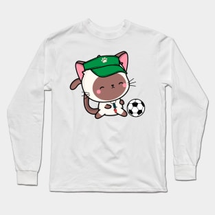 White Cat Playing Soccer Long Sleeve T-Shirt